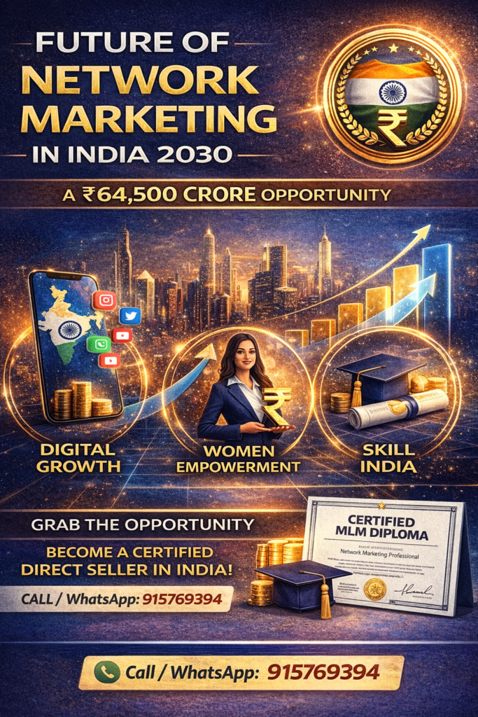 future of network marketing in india 2030 infographic showing digital growth women empowerment and skill india trends